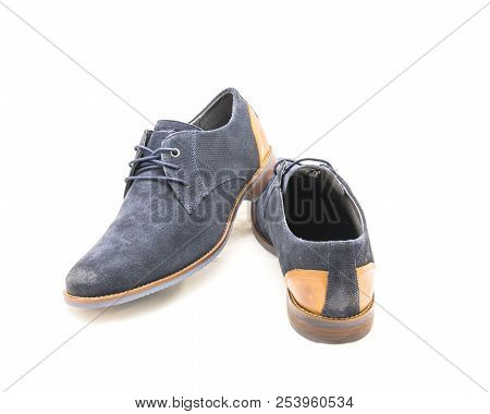 Studio Shot Dark Blue Men Dress Blucher Shoes Isolate On White Background