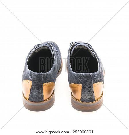 Studio Shot Dark Blue Men Dress Blucher Shoes Isolate On White Background
