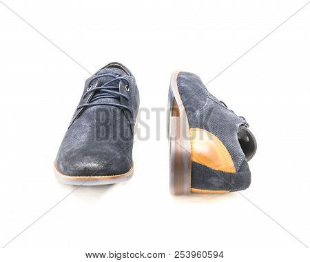 Studio Shot Dark Blue Men Dress Blucher Shoes Isolate On White Background