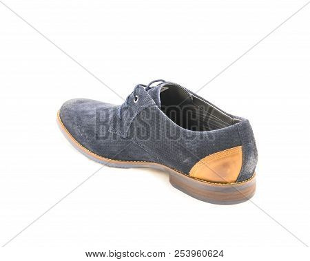 Studio Shot Dark Blue Men Dress Blucher Shoes Isolate On White Background