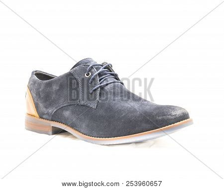 Studio Shot Dark Blue Men Dress Blucher Shoes Isolate On White Background