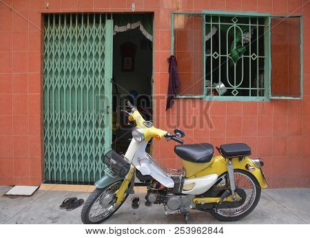 Ho Chi Minh City, Vietnam - 3rd January 2018. A Doorway In A Small Residential Back Street In The Tr