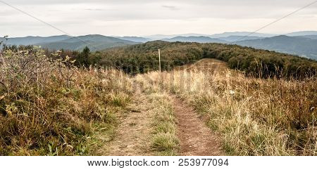 View From Jaslo Hill In Autumn Bieszczady Mountains In Sotheastern Poland Near Borders With Slovakia