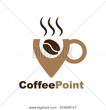 Logo For Coffee Shop Outline Logotype With Bean Cap And Navigation Mark Logo For Coffee Shop Outline Logotype With Bean Cap And Navigation Mark