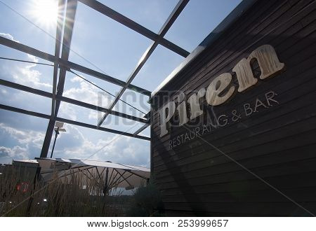 Stockholm, Sweden - July 17, 2018: Piren Restaurant And Bar Facade At Hornsbergsstrand On A Sunny Da