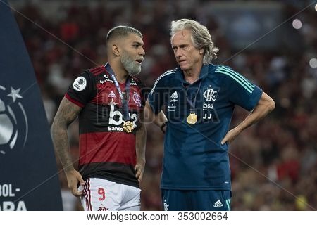 Rio, Brazil - February 26, 2020: Jorge Jesus Coach And Gabriel During Flamengo Vs Independiente Del 