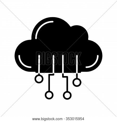 Cloud Computing Glyph Icon. Silhouette Symbol. Data Cloud. Artificial Intelligence. Database. Big Da
