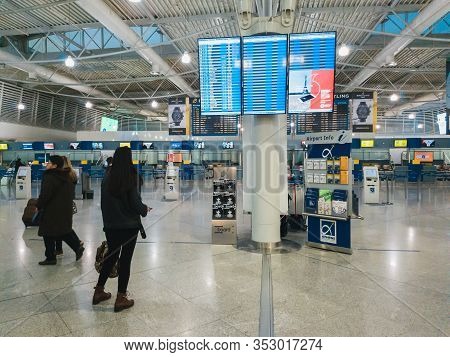 Athens, Greece - February, 11 2020: Athens International Airport Eleftherios Venizelos. Passengers I
