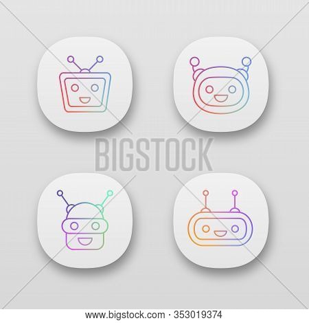 Chatbot App Icons Set. Ui Ux User Interface. Talkbots. Laughing Virtual Assistants. Conversational A