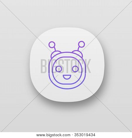 Chatbot App Icon. Ui Ux User Interface. Talkbot. Modern Robot. Round Head Laughing Chat Bot. Virtual