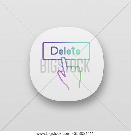 Delete Button Click App Icon. Del. Hand Pressing Button. Ui Ux User Interface. Web Or Mobile Applica