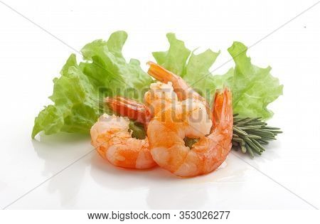Roasted Shrimps With Fresh Lettuce And Rosemary
