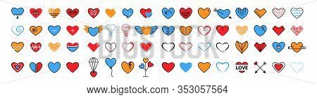 Heart Icon Big Set In Flat And Line Icon Style Trendy Bright Modern Colors Such As Blue, Red, Yelllo