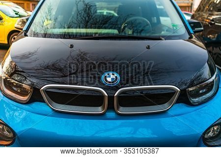 Details Of Modern Car Electric Bmw I3 Parked On The Streets Of Bucharest, Romania, 2020.