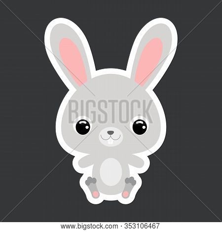Children's Sticker Of Cute Little Sitting Hare. Forest Animal. Flat Vector Stock Illustration