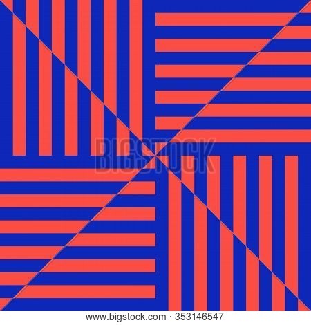 Vector Linear Geometric Seamless Pattern. Red And Blue Color. Optical Art