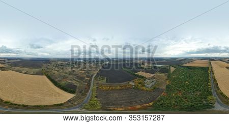 360-degree Panoramic Aerial View From Drone To Small Town In Ukraine, Autmn