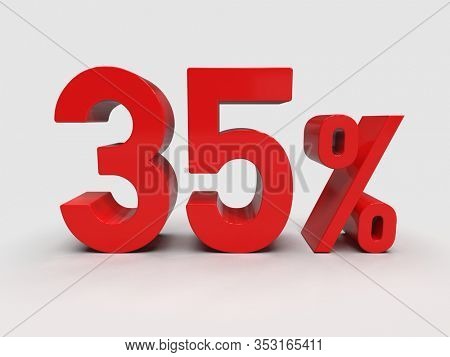 3d Render: Red 35% Percent Discount 3d Sign on Light Background, Special Offer 35% Discount Tag, Sale Up to 35 Percent Off, Thirty-five Percent Letters Sale Symbol, Special Offer Label, Sticker, Tag
