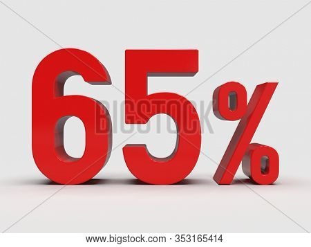 3d Render: Red 65% Percent Discount 3d Sign on Light Background, Special Offer 65% Discount Tag, Sale Up to 65 Percent Off, Sixty-five Percent Letters Sale Symbol, Special Offer Label, Sticker, Tag