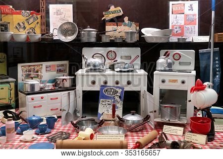 Brighton, England - October 21, 2019: Amersham Toys  Doll\'s House, Kitchenware, Model Collection Sh