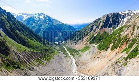 Caucasus Mountains On The Border Of Russia And Georgia. Chalaat Pass And Very Beautiful View Of The 