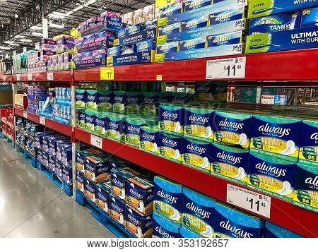 Orlando, Fl/usa-2/11/20:the Tampon And Always Feminine Hygiene Display Waiting For Customers To Purc