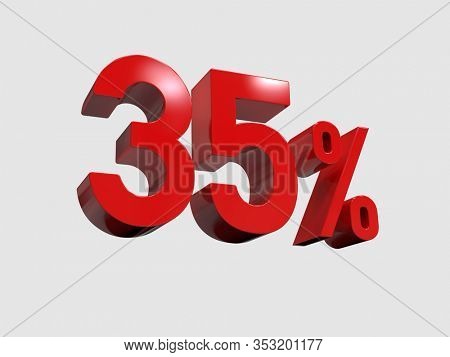 3d Render: Red 35% Percent Discount 3d Sign on Light Background, Special Offer 35% Discount Tag, Sale Up to 35 Percent Off, Thirty-five Percent Letters Sale Symbol, Special Offer Label, Sticker, Tag

