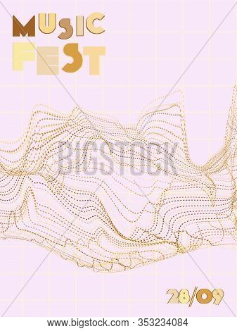 Music Cover In Gold, Yellow, Copper Colors. Rock Concert Flyer. Minimal Tech Brochure. Sound Backgro