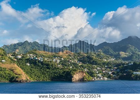 Coastline View With Lots Of Living Houses On The Hill, Kingstown, Saint Vincent And The Grenadines