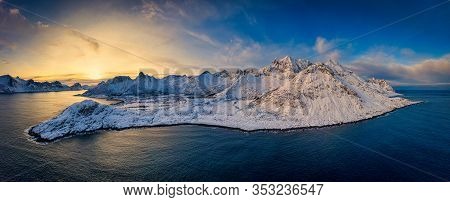 Gulf, Bay, Sand Beach With A Huge Surf In Ersfjord In Sunset