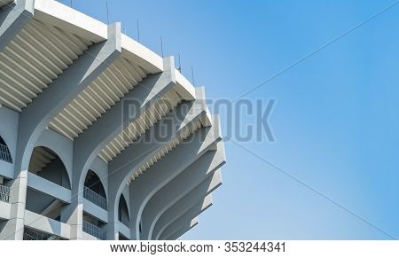 Bangkok, Thailand - Feb 20, 2020 : Edge Of Rajamangala Stadium With Clear Beautiful Blue Sky, Outsid
