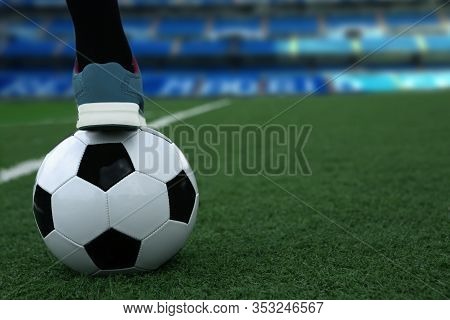 Soccer ball on the grass. Female football, concept of football.