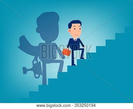 Leader And Stairway To Success. Successful Business Concept, Flat Kid Cartoon Vector Design.