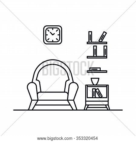 Interior With Armchair, Watch, Shelf, Book, Bedside Table, Cup. Vector Interior With Armchair, Watch