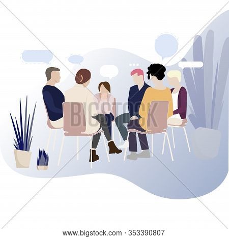 Group Therapy For Addiction People, Support Meeting Psychology. Illustration Group Conversation Psyc