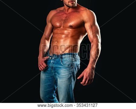 Sexy Torso. Male Flexing His Muscles. Athletic Man With Ab, Abs Or Six Pack. Chest Muscles. Male Tor