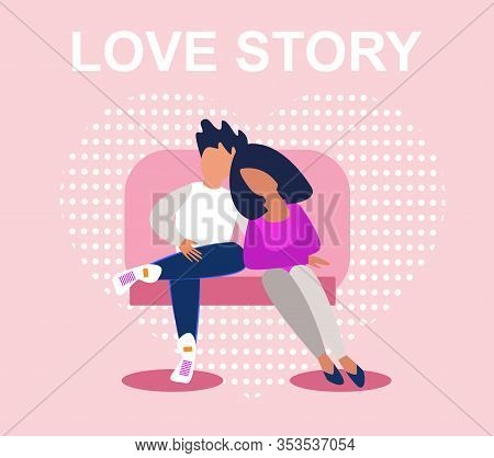 Lovers Or Friends Couple Watching Romantic Movie In Cinema. Young Man And Woman Cuddling On Armchair