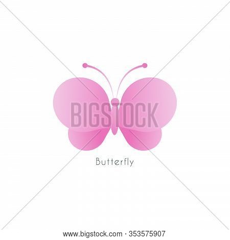 Beautiful Abstract Flying Pinky Butterfly with rounded wings illustrated from the top. Logo design template. Animal Logo Concept Isolated on White background. Pink Thulian Flamingo Marshmallow Pastel Color Gradient. Suitable for beauty and fashion produc