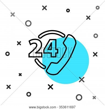 Black Line Telephone 24 Hours Support Icon Isolated On White Background. All-day Customer Support Ca