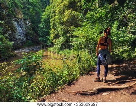 Fit woman in a Slovensky Raj, Tatra mountains, Slovakia