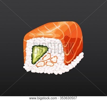 3d Sushi Roll Traditional Seaweed Fresh Raw Food. Japanese Seafood Sushi Roll. Classical Asian Food.