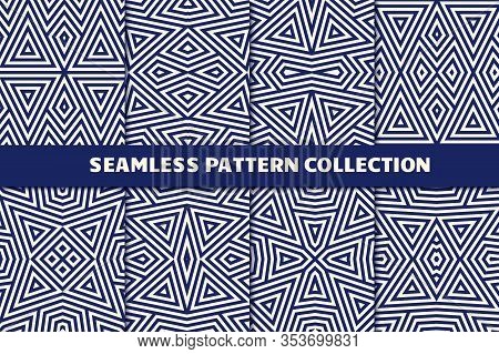 Ethnic Seamless Pattern Collection. Folk Tribal Backgrounds Set. Eclectic Striped Print Kit. Mirrore