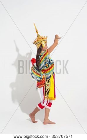 Young Lady Wearing Thai Tradition Southern Costume And Headdress On Her Head,showing Basic Pattern F