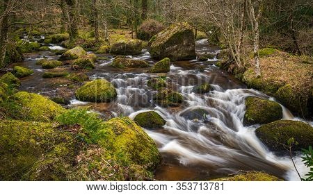Raging Torrent Waterfalls In Dartmoor, Devon