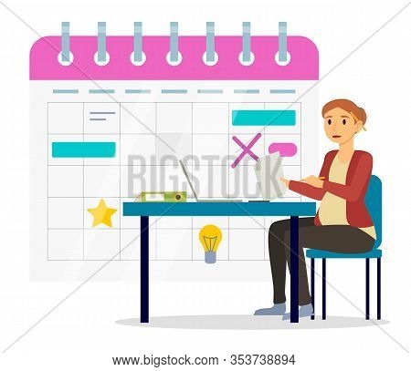 Expectant Mother Working On Laptop In Company. Pregnant Woman Manager Of Firm At Work. Waiting Mothe