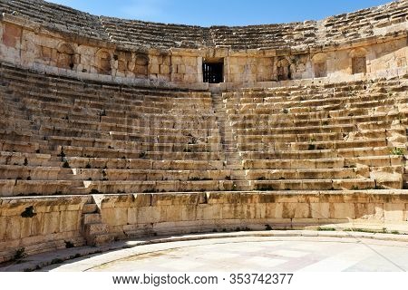 Amphitheater In The Ancient Roman City Of Gerasa In Jerash, Jordan