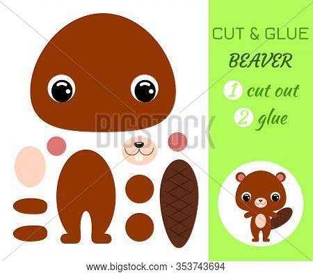 Cut And Glue Baby Beaver. Color Paper Application Game. Educational Paper Game For Preschool Childre