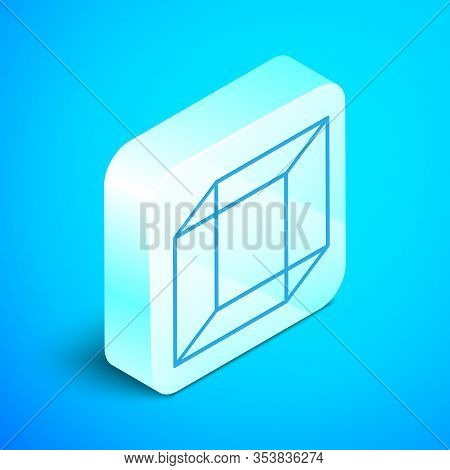 Isometric Line Function Mathematical Symbol Icon Isolated On Blue Background. Silver Square Button. 