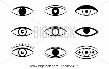 Eye Line Icon. Human Organ Of Sight In Different Positions, Visual System In Graphic Design. Eye And