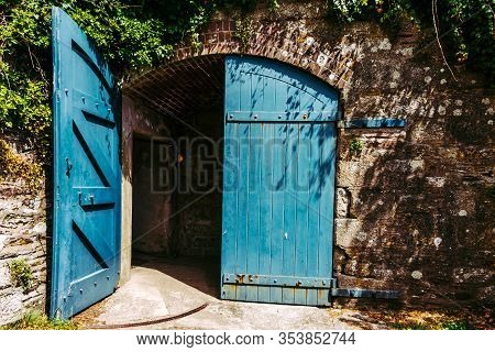 Falmouth, Cornwall, England - July 25, 2018: Entrance To The Half-moon Battery Tunnel. Pendennis Cas